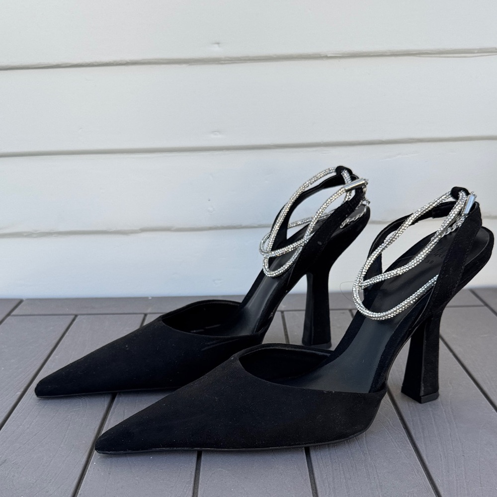 Black Heels with Silver Wrap Around Accents